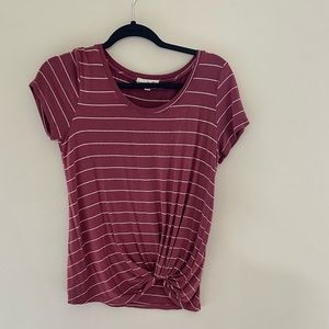 Nine Britton, Medium, Knit,  Rouge colored Shirt with White Stripes.